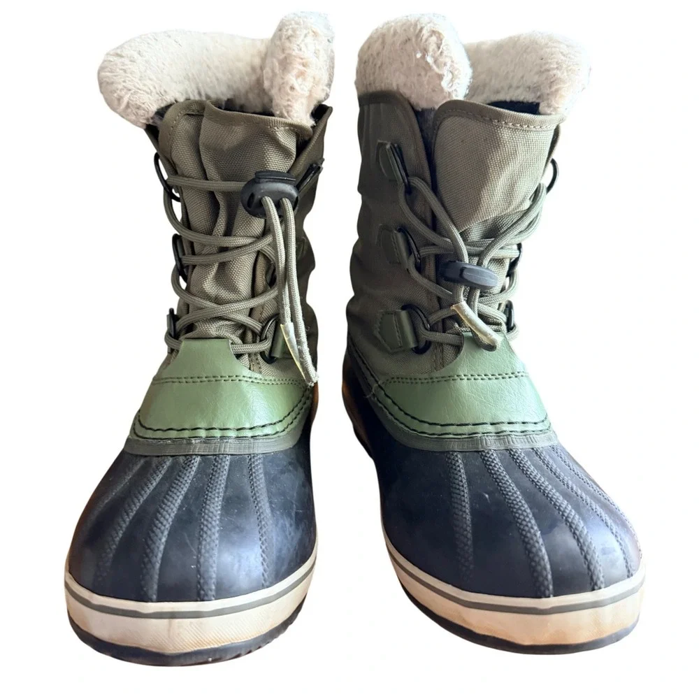 Sorel Boots Kids 3 Yoot Pac TP Sage Green Waterproof Snow EUC NY1962-371
